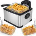 Secura 4 Liters / 17-Cup Stainless-Steel 1700-Watt Electric Deep Fryer with Timer Free Extra Odor Filter, Triple Basket, 4.5 Quarts, Silver