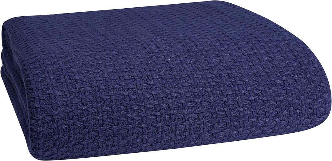 Elvana Home 100% Cotton Bed Blanket, Breathable Bed Blanket Twin Size, Cotton Thermal Blankets Twin, Perfect for Layering Any Bed for All Season, Navy Blue (Twin (60"x90"))