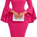 Church Dress for Women Elegant Vintage Ruffle Sleeve Business Work Cocktail Party Bodycon Midi Pencil Dresses Size 2XL