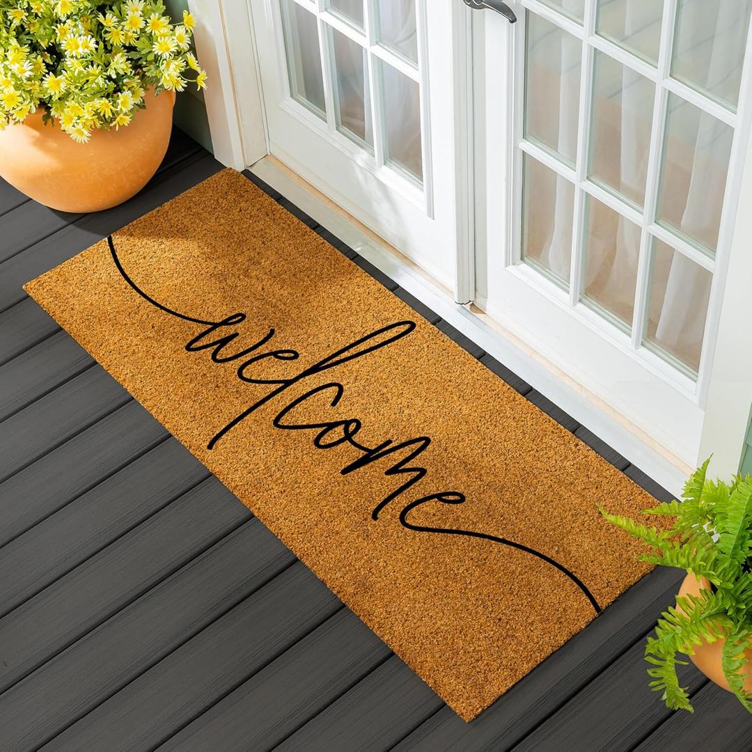 Evergreen Nature Coir Doormat, 2'x5' Large Welcome Mats for Double Doors, Outdoor Indoor Entrance Rug, Non-Slip Front Door Mat for Outside Porch Patio (Coastal Welcome, 60"x24")