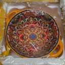 2 Pack Boho Ceramic Serving Bowls with Handles, 40 Oz Porcelain Salad Bowls, Large Serving Dishes for Entertaining, Mixing Bowls for Soup, Stew, Pasta, Cereal, Colorful Embossed Cute Bowls Set MLKS (Orange)