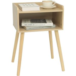 MaxSmeo Nightstand, Mid Century Modern Side Table Bedroom with Storage, Small End Bedside Table with Solid Wood Legs for Living Room, Office Small Spaces (Natural)