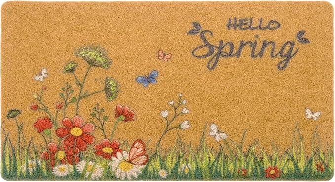 Spring Welcome Door Mat with Non-Slip Backing Flower Seasonal Doormat for Farmhouse Door Mat Decoration 18 x 30 Inch