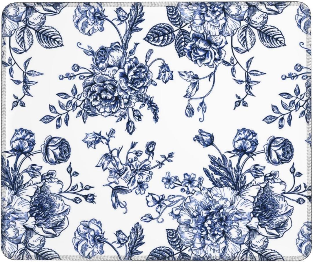 012 Dark Blue Mouse Pad,Floral Mouse pad,Aesthetic Mouse pad, 9.4"x7.9"
