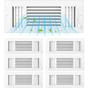 6 Pack White 4x12 Inch Interior Size Ceiling Vent Covers, 3 Way Adjustable Solid Steel Air Register, Sidewall & Wall Vent Cover for Home HVAC, Bathroom, Office, Toilet