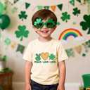 Kids St Patricks Day Shirt for Boys and Girls : Classic Crewneck Cotton Tees (2-7T) (US, Age, 6 Years, 7 Years, Apricot Peace Love Luck)