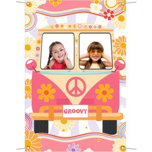 Hippie Photo Booth Props, Hippie Bus Prop Groovy Bus Photo Booth for 60'S 70'S Party, Hippie Party Decorations, Daisy Bus Photo Prop Two Groovy Birthday Decor, Groovy Photo Booth Frame - 59  39.4 in