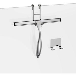 Shower Squeegee and Window Squeegee, Stainless Steel, 100% Streak-Free, Cleaner for Bathroom Showers Glass Doors, Home Mirrors, Car Windows Wiper, Adhesive Holder, Shower Door Hook, 10 Inch, Silver