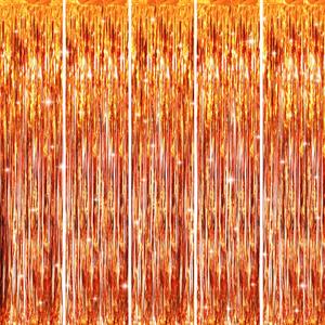 GOER 3.2 ft x 8.2 ft Metallic Tinsel Foil Fringe Curtains Party Photo Backdrop Party Streamers for Birthday,Graduation,New Year Eve Decorations Wedding Decor (5 Packs,Orange)