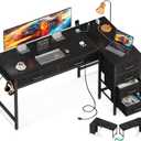 Coleshome 50 Inch L Shaped Desk with Drawers, Computer Desk with Power Outlets, Home Office Desk with 6 Drawers, Reversible Corner Desk for Small Space, Study Work Table with Hook, Black