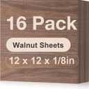 ROBOTIME 16-Pack Walnut Plywood for Laser Cutting - 12 x 12 x 1/8 Inch Laser Engraving Blanks - 3mm Wood for Laser Cutting, Engraving & Wood Burning (Pyrography) - Unfinished Wood for Crafts