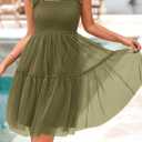 PRETTYGARDEN Womens 2025 Trendy Mini Summer Dresses Sleeveless Tulle Ruffle Square Neck Tiered Smocked Beach Vacation Dress (Green, S)