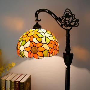 Blivuself Tiffany Floor Lamp Yellow Sunflower Stained Glass Gooseneck Reading Floor Lamp Adjustable Corner Standing Light with Foot Switch for Bedroom Living Room Office (Bulb Included)