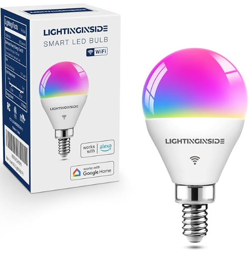 Lightinginside E12 Smart Light Bulbs 50W Equiv., G16.5 RGBCW Candelabra Chandelier Ceiling Fan Smart Bulb Works with Alexa/Google Home/Smart Life, 5W 550LM, 2.4G WiFi Bluetooth Bulb, ETL Listed, 1PC