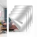 Acrylic Wall Mirror Full Length, 8 x 8 Inch Self Adhesive Frameless Small Mirror Tiles, Flexible Plastic Mirror Sheets for Bedroom Home Gym Door (8"x 8")