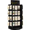 Pinzoveco Rotating Earring Display Stands for Selling with Adversitsing Board, Real Wood Jewelry Display Stand for Vendors, Large Capacity Earring Cards for Selling Rack Holder (Weathered Black)