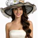 SAFERIN Women's Organza Church Kentucky Derby Fascinator Bridal Tea Party Wedding Hat (Black)