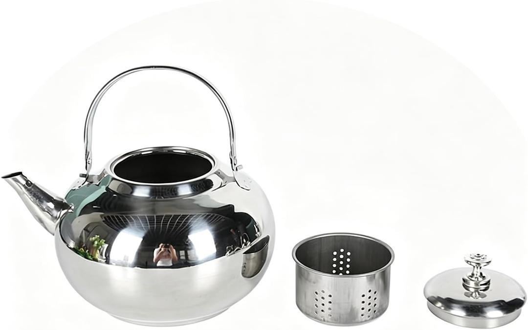 Tea Kettle Whistling Stovetop Teapot, Stainless Steel Water Boilers Coffee Carafe Beverage Pitcher with Handle and Infuser for Home Kitchen Hotel 19.5cm