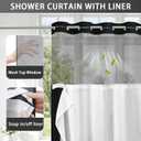 No Hook Shower Curtain and Liner Set,Black Hotel Waffle Shower Curtain with Liner 75" L x 48" W, Small Stall 48"W x 75"L