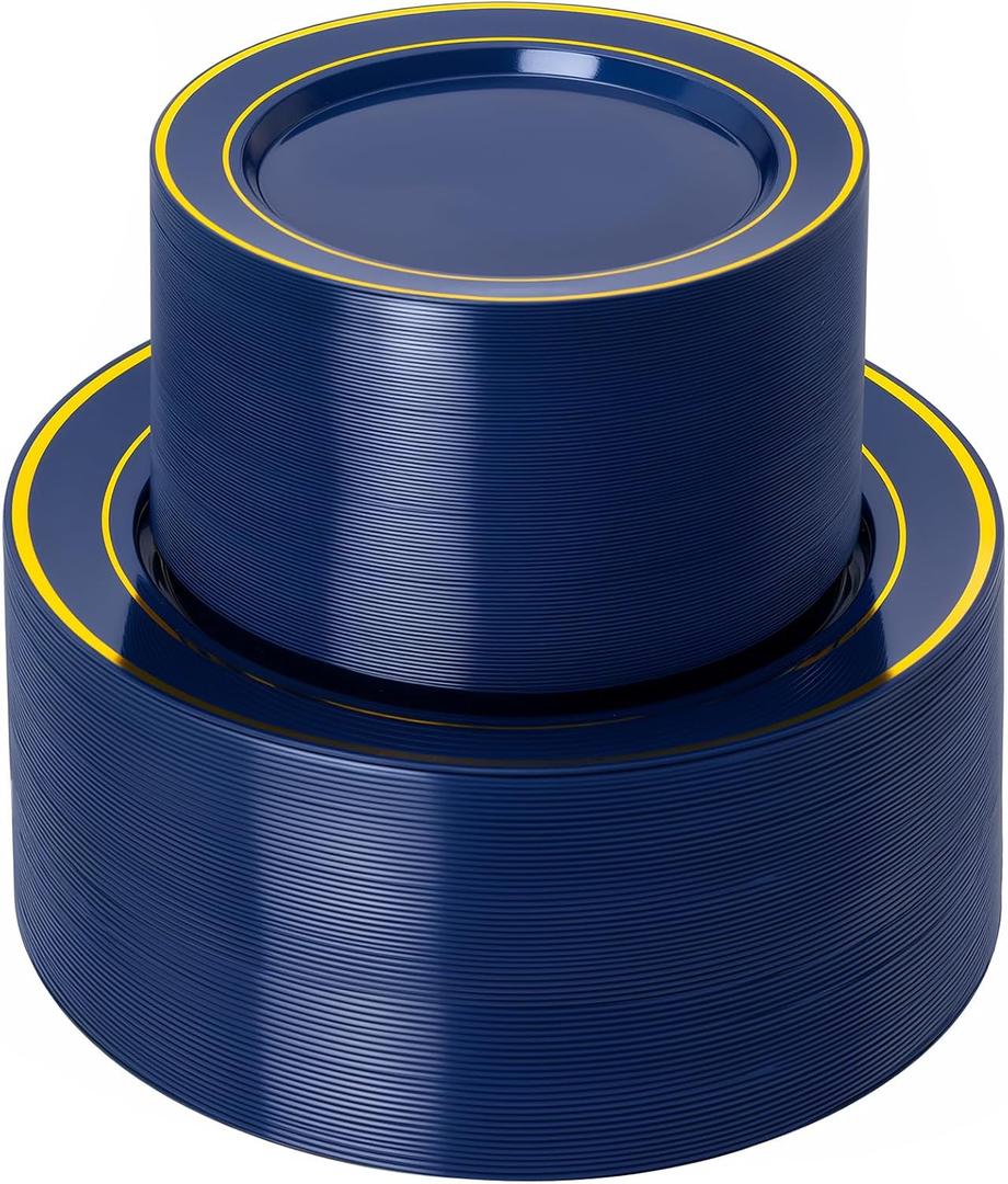 NOCCUR 200PCS Navy Blue Plastic Plates for 100 Guests - Include 100PCS 10" Dinner/ 100PCS 7" Dessert Disposable Plates Heavy Duty - Ideal for Party/Christmas/Hanukkah