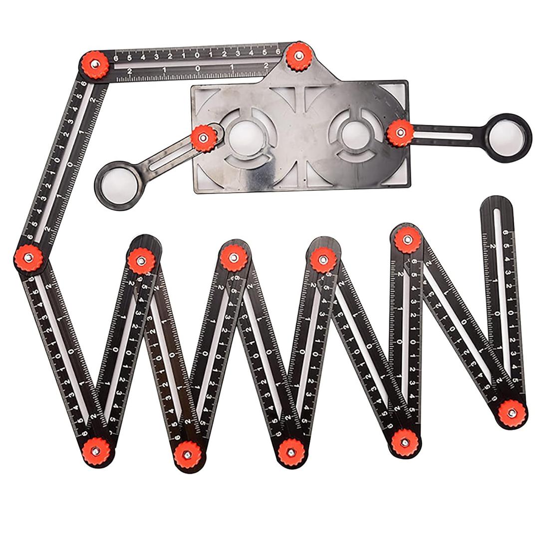 FJNATINH Multi Angle Measuring Ruler, 12-Sided Angle Measurement Tool with Hole Punch Locator, Aluminum Alloy Adjustable Multi-Function Bend Ruler (12-Sided)
