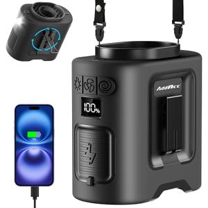 Portable Waist Fan - 14500mAh Rechargeable Battery, 67Hrs Cooling Belt Fan, 5 Powerful Speed & 360 Rotatable, Hands Free Clip On Waist With LED Light for Work Gift Camping Travel Outdoor (Black)