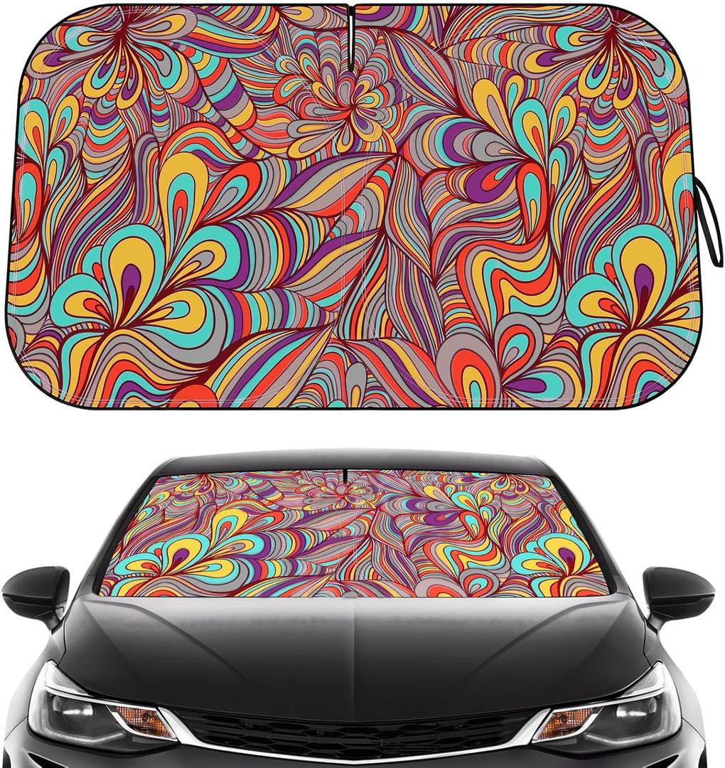 Windshield Sun Shade - Car Windshield Sun Shade for UV Protecion Heat Reduction 2025 Sun Visor for Car Interior (55"x31.5") (Colorful - Bright Colors)