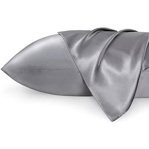Bedsure Satin Pillowcases, Similar to Silk Pillowcase 2 Pack, Pillow Case for Sleeping Women with Envelope Closure, Gifts for Women Men, Dark Grey, Queen Size, 20x30 Inches