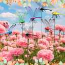 30 Pieces 3D Dragonfly Garden Decor Large Dragon Fly Garden Stakes Dragonflies Garden Ornaments Decorative Dragonflies Patio Decoration Dragonfly Stakes with Sticks 6 Colors