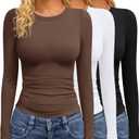 GAYHAY 3 Pack Long Sleeve Shirts for Women Basic Tops Crew Neck Fitted Tight Workout Tees Y2K Clothes Going Out Fashion 2025 X-Small