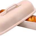 Goodview Household Superstone Covered Baker,Unglazed stoneware bakeware,Square Bread Porcelain Baking Pan,Bakes Italian Bread with Light Crumb and Crusty Crust (15.3 * 5.9 * 7 in) (Bisque)