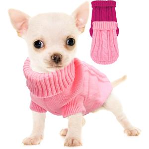 Chihuahua Yorkie Sweater, 2 Pieces Dog Sweaters for Small Dogs, Turtleneck Knitted Dog Clothes for Small Dogs, Winter Warm Pullover Sweaters, Pet Cat Sweater Cold Weather Puppy Clothes Outfits XS (X-Small, Rose-Pink)