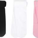 Girls Dance Tights Student School Tights 40 Den 3-Pack (11-13 Years, Black/White/Pink)