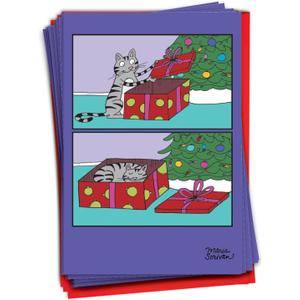 NobleWorks 36 Humorous Christmas Greeting Cards Box Set with 5 x 7 Inch Envelopes For Men and Women (1 Design, 36 Each) Cat Present C1187XSG-B36x1