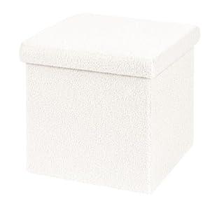 B FSOBEIIALEO Small Storage Ottoman Cube Sherpa Ottomans Foot Rest, Foldable Boucle Ottoman, Faux Teddy Fur, White 15"x15"x15"