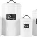 Nesting Canisters Sets for the Kitchen, Set of 4 Airtight White Farmhouse Canister Jars with Removable Chalkboard Labels and Marker, for Flour Sugar Coffee Tea Storage