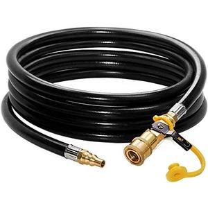 DOZYANT 20 feet Low Pressure Propane Quick-Connect Hose, RV Quick Connect Propane Hose, Quick Disconnect Propane Hose Extension - 1/4” Safety Shutoff Valve & Male Full Flow Plug for RVs