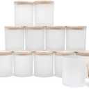 14 OZ Thick Candle Jars for Making Candles 12 Pcs, 3 Wick Empty Jars with Wood Lids for Candle Making, Sample Container,Frosted White