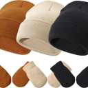 Baby Hats and Mittens Set Infant Toddler Beanie Caps Hospital Hat Set Newborn Gloves for Baby Boys Girls (3-18 Months, Khaki/Caramel/Blackno Thumbs)