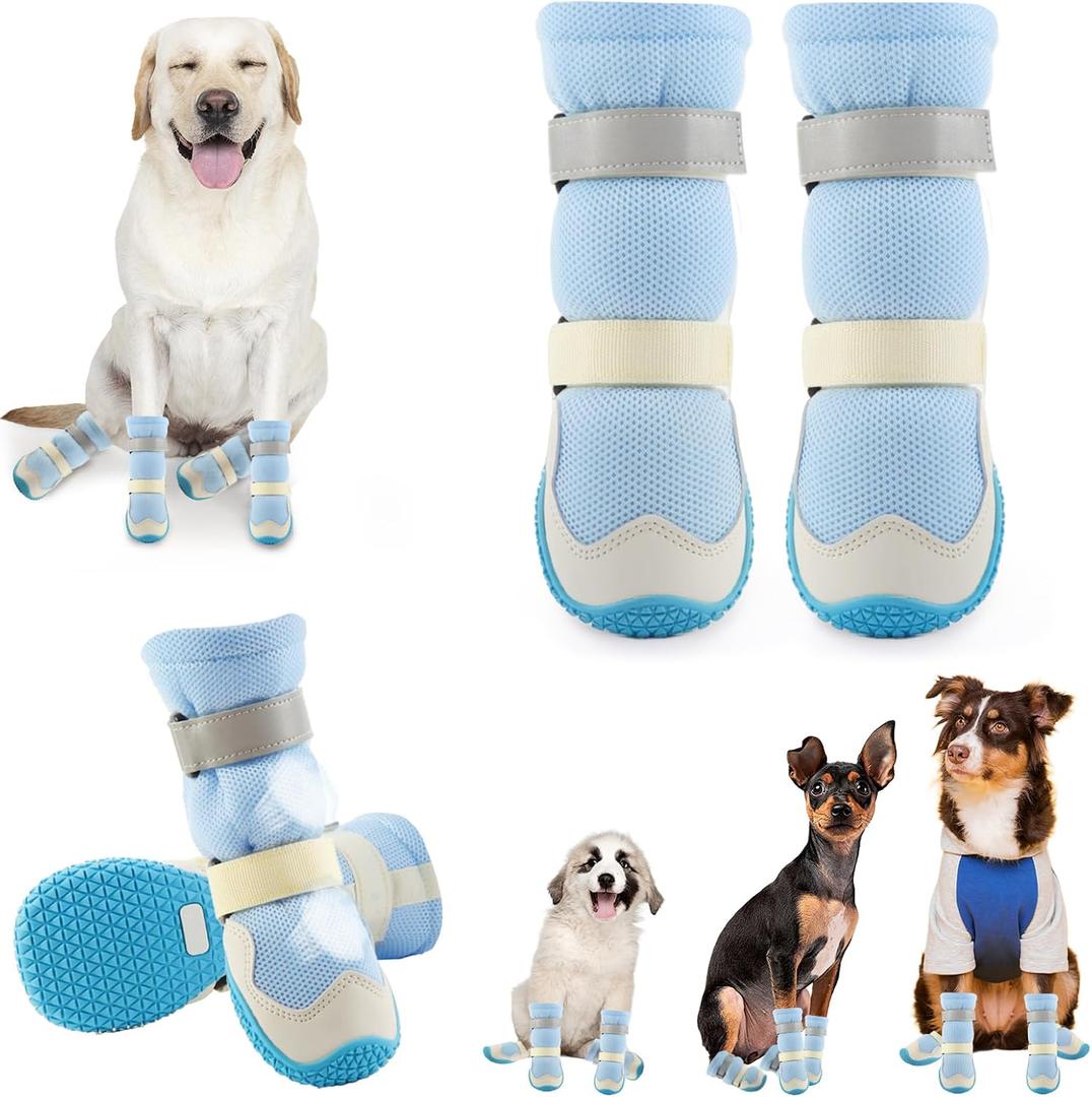 Dog Shoes for Medium Large Size Dogs, Breathable Dog Shoe for Hot Pavement, Dog Booties and Paw Protectors to Prevent Licking, Anti-Slip Dog Boots with Reflective for Summer, Hiking, Snow (Size 6)