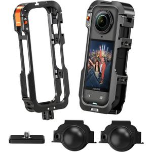 AMAZEAR Metal Protective Case for Insta360 X5 Accessories, Insta 360 X5 Multifunction Utility Frame Aluminum Cage with Quick-Release Base Plate, Various Expansion Mounts