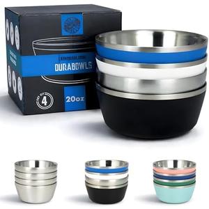 Stainless Steel Insulated Bowls - Set of 4-20 Oz Double Wall Metal Bowls for Ice Cream, Soup, Cereal, Snack, Rice Dish, Camping (Assorted 1 (Black, White, Blue, Natural))