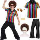 Kids Disco Costume Sequins Shirts for Boys 6PCS Kids 60s 70s Disco Costume for Halloween Party Dress Up