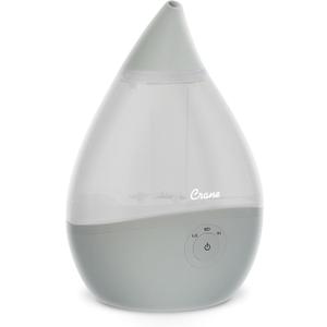 Crane Teardrop Ultrasonic Cool Mist Baby Humidifier for Nursery, Essential Oil Diffuser, Adjustable Settings, Auto Shut-Off, Grey, 0.5 Gallon (Grey)