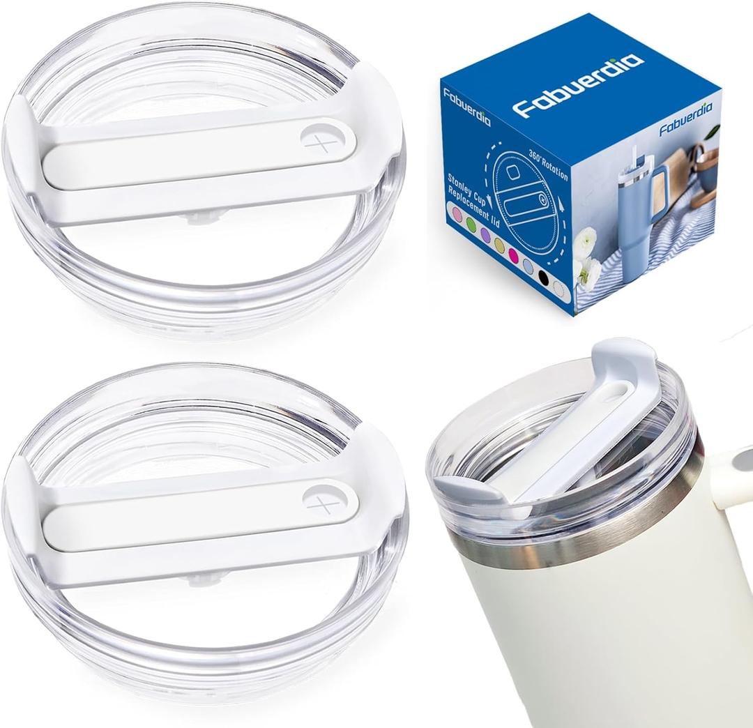 40 OZ Tumbler Lid Fit for Stanley Cup, 2 Pack Clear Replacement Lids, Spill Proof Tumbler Covers for Stanley Cup Accessories(Clear-White)