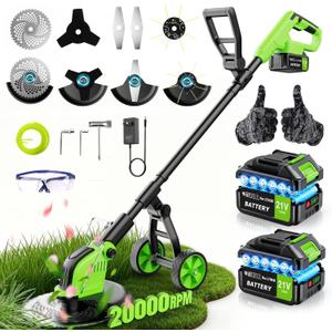 800W Brushless Weed Eater with Wheels, 12" 4-in-1 String Trimmer Lawn Edger Mini Lawn Mower Brush Cutter