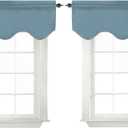 Turquoize Blackout Curtain Valances Solid Rod Pocket Scalloped Valances Short Curtain Panels for Kitchen Window/ Bedroom/ Barthroom, 52" x 18" Inches, 2 Panels, Citadel