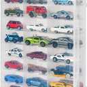 Double Sided Storage Case for 48 Toy Cars, Matchbox Cars, Portable Transparent Storage Case with 48 Compartments, Case Only (Transparent)