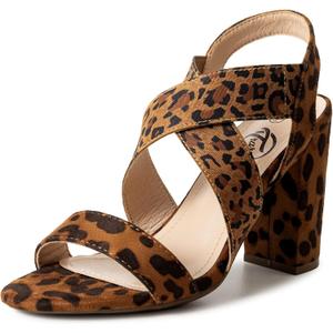 Trary Chunky Heels - Black, Red, Brown Sandals for Women's Homecoming & Prom - Comfortable High Heels with Elastic Ankle Strap (8, Leopard)