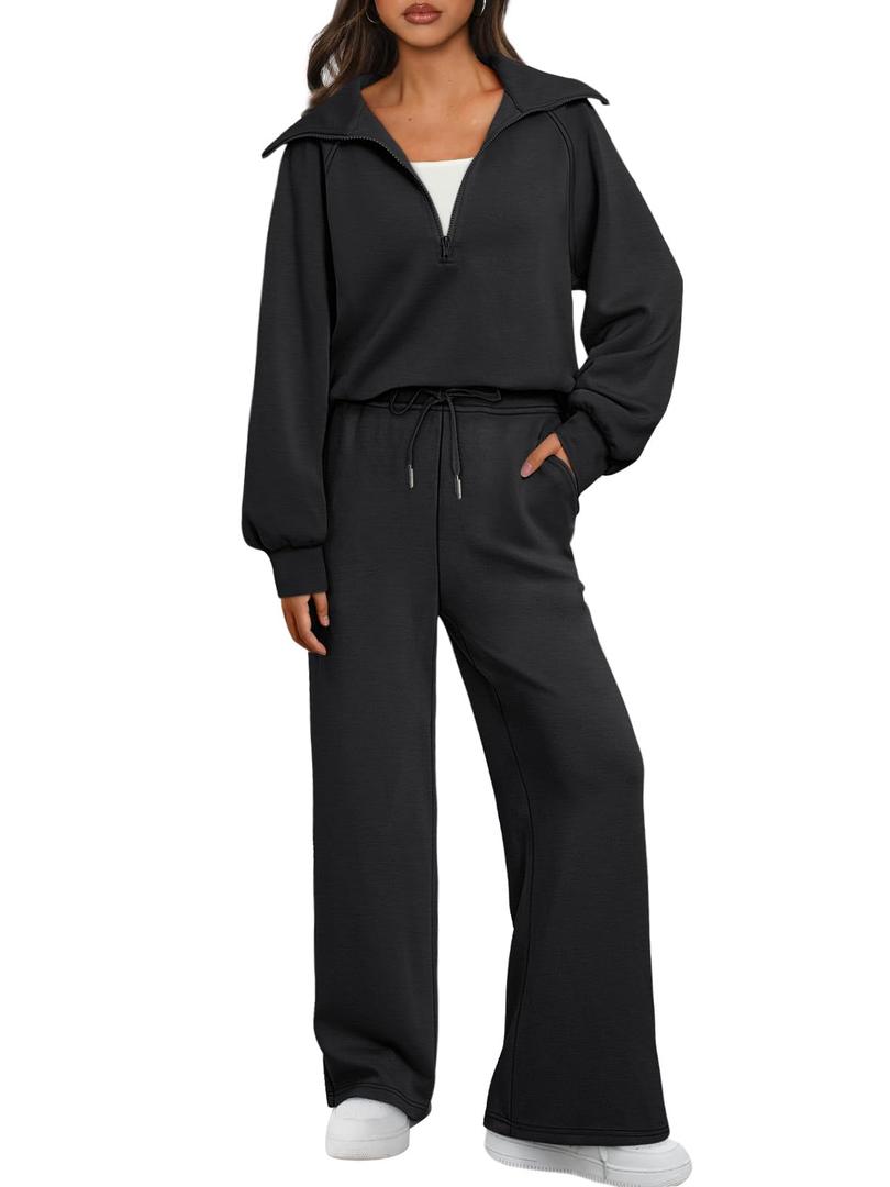 AUTOMET Lounge Sets for Women Sweatsuits 2 Piece Outfits 2025 Fall Drawstring Sweatshirt Wide Leg Sweatpants Tracksuit XXL